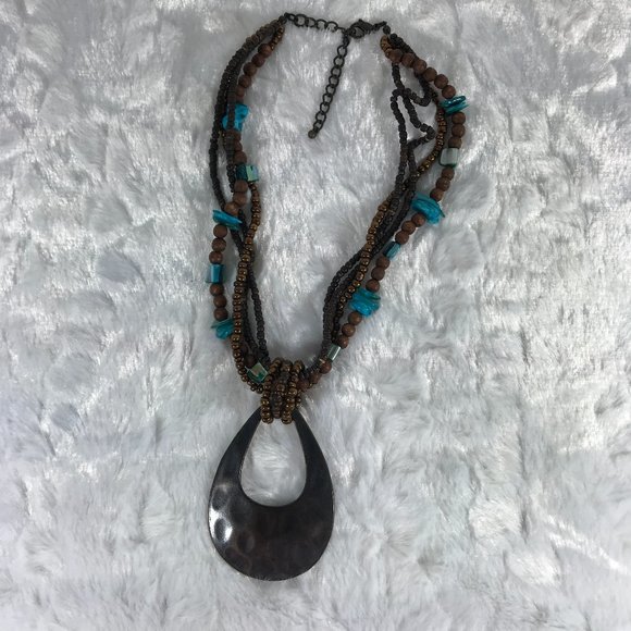 Tribal Inspired Multi strand beads Hammered Metal - Picture 5 of 10